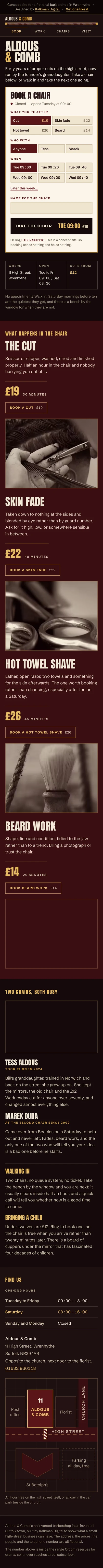 Home page of the barber demo site, scrolling on a phone