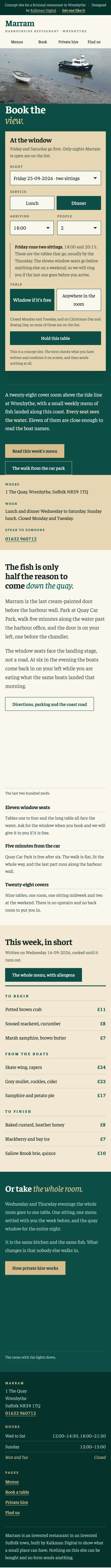 The restaurant demo site on a phone