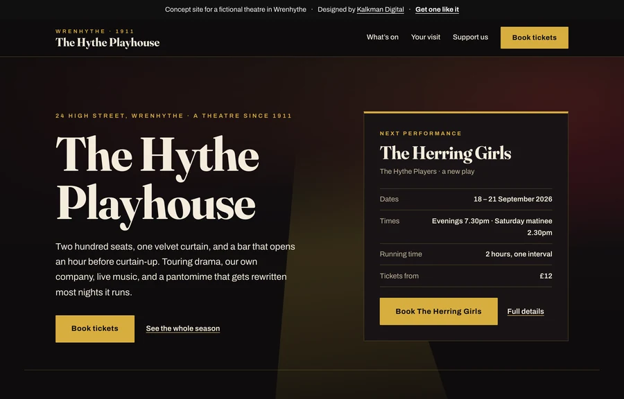 The home page of the The Hythe Playhouse site