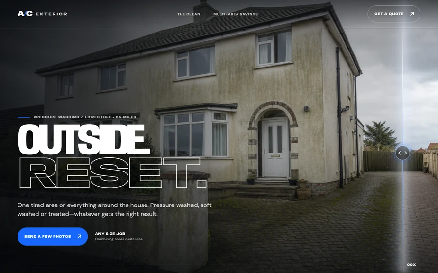 AC Exterior's home page on a laptop