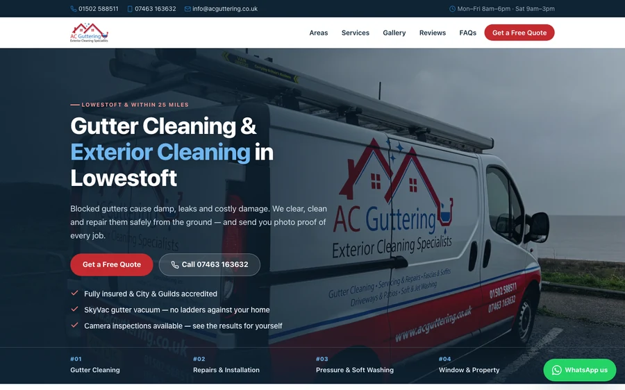 AC Guttering's home page on a laptop